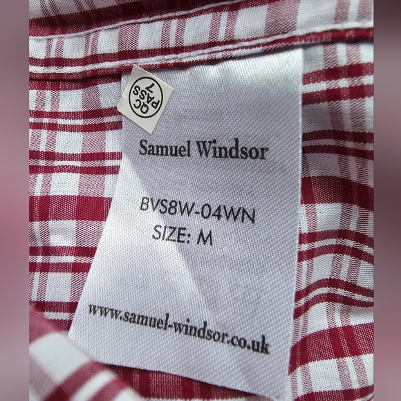Samuel Windsor Red White Plaid Long Sleeve Mens Medium Button Down Dress Shirt - Picture 13 of 14